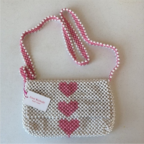 ISAAC MIZRAHI Beaded Heart Crossbody Bag NEW - Picture 1 of 3
